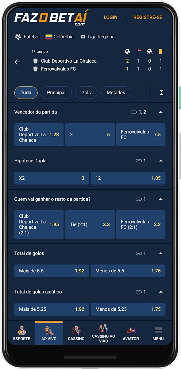 Há diferentes tipos de apostas esportivas disponíveis no aplicativo Fazobetai