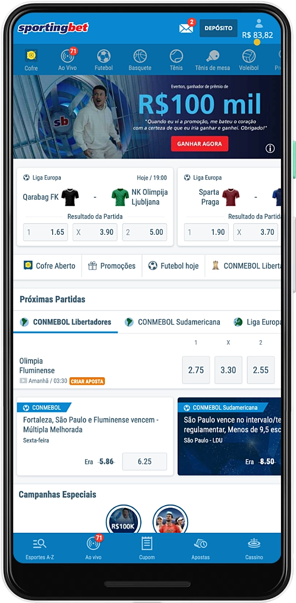 As apostas em dezenas de esportes estão disponíveis no aplicativo móvel da Sportingbet