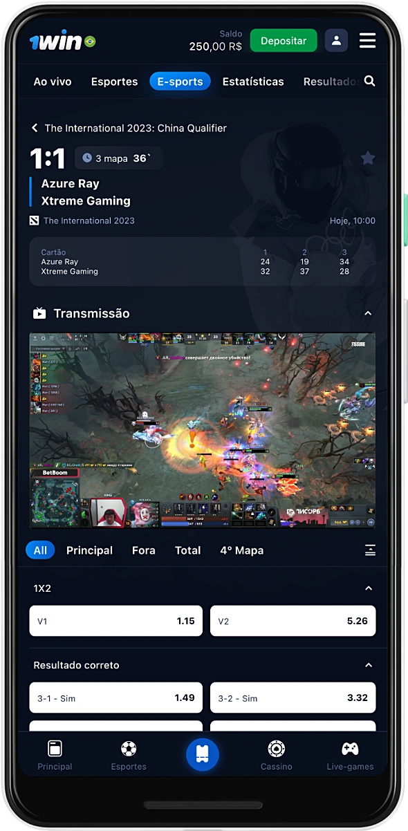 Além de poder fazer apostas no aplicativo 1win, você também pode assistir à transmissão ao vivo das partidas