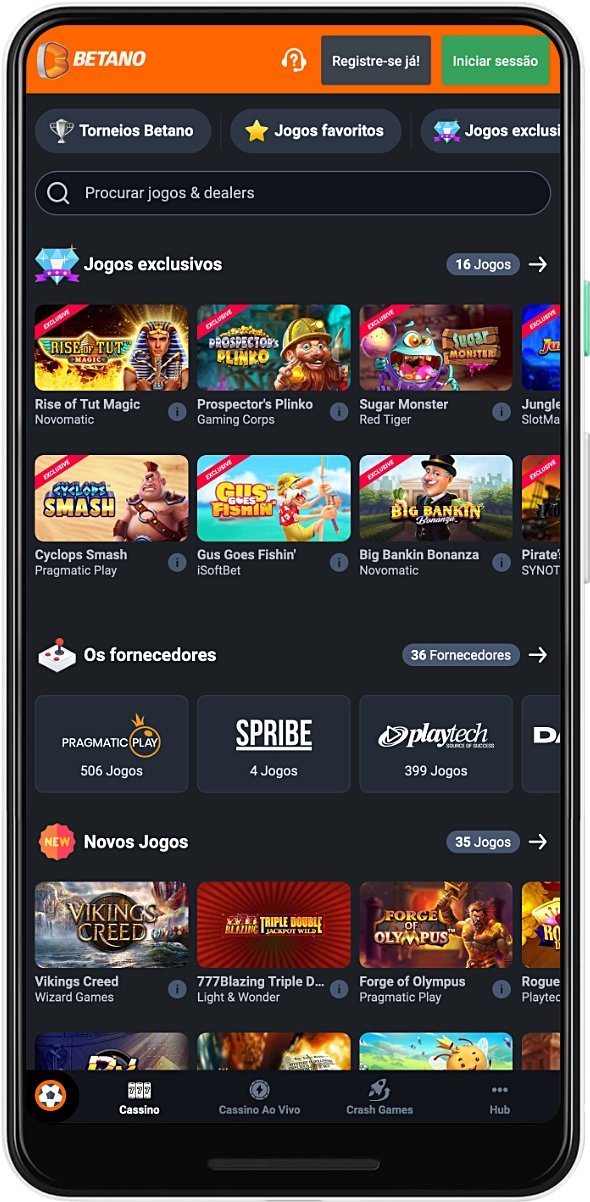 A seção de cassino do aplicativo Betano oferece aos usuários centenas de jogos emocionantes para jogar