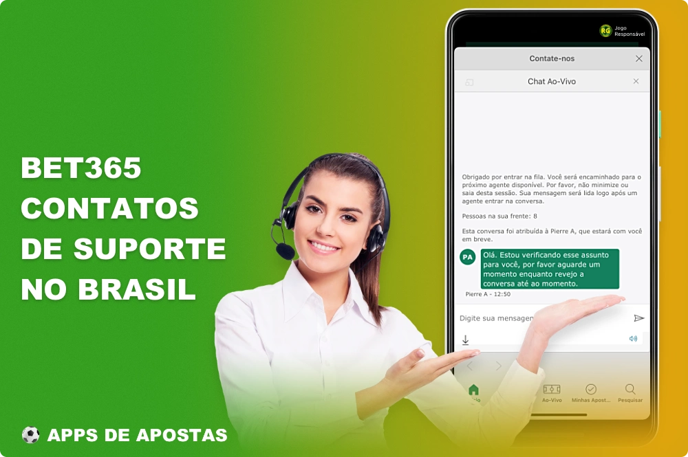 O atendimento ao cliente brasileiro também está disponível no aplicativo móvel da Bet365