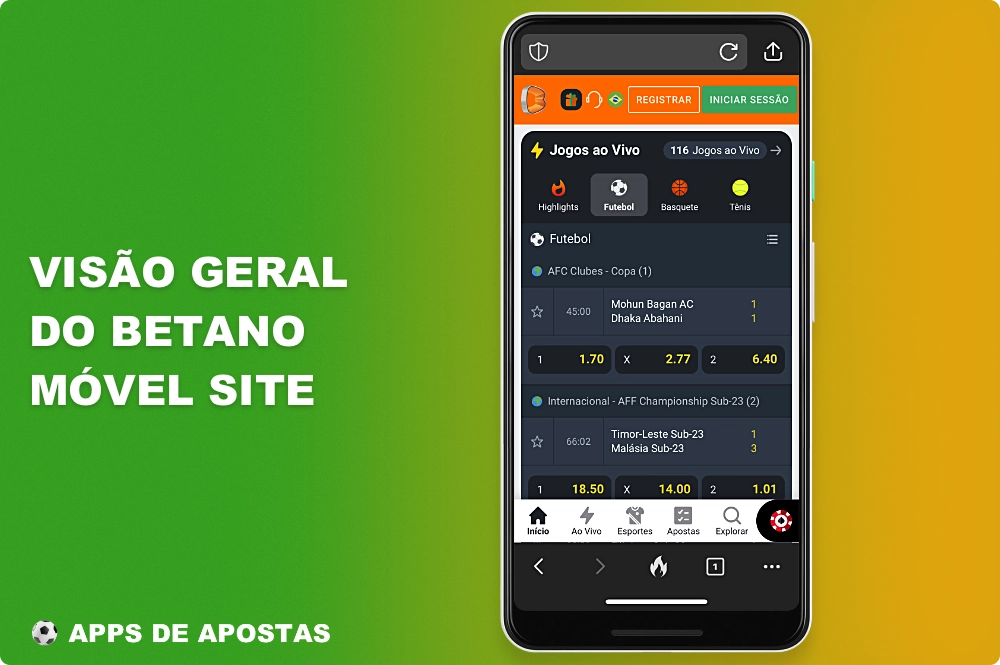 A versão móvel do site da Betano é perfeitamente otimizada para as telas pequenas de smartphones e tablets