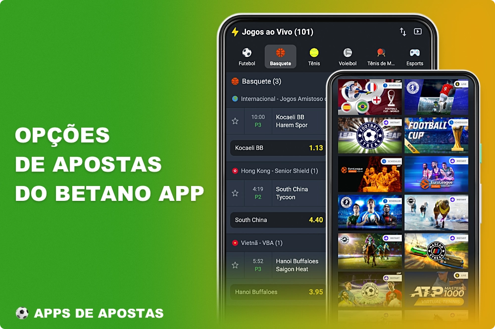 Há várias opções de apostas disponíveis no aplicativo Betano
