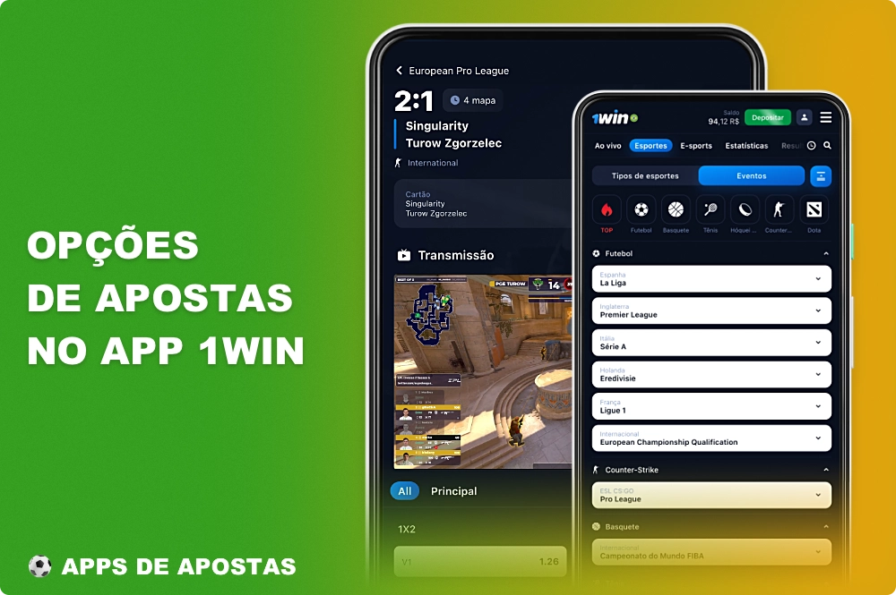 Há várias opções de apostas disponíveis para os usuários brasileiros no aplicativo 1win