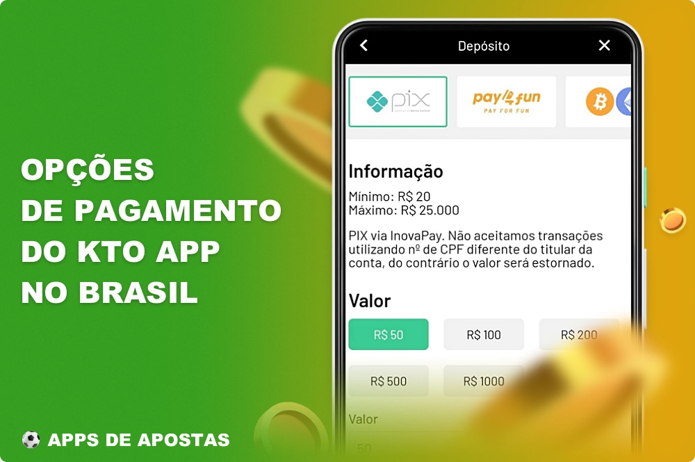 O aplicativo KTO oferece várias opções de pagamento para os jogadores brasileiros