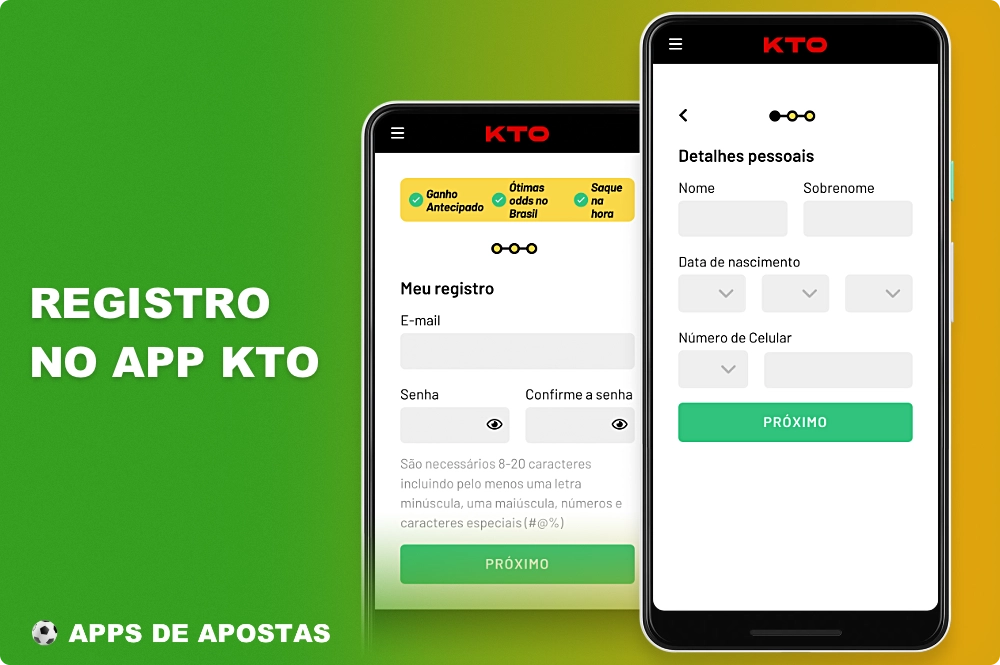 Há várias etapas para registrar um novo usuário no aplicativo KTO