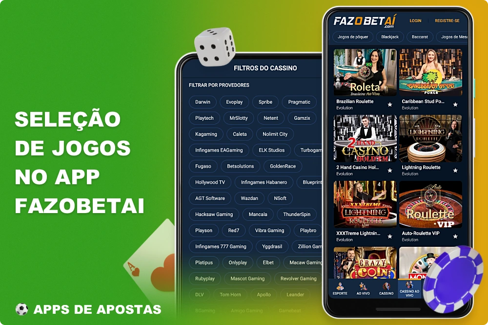 O aplicativo móvel Fazobet apresenta uma ampla seleção de jogos da seção de cassino, que estão disponíveis para usuários do Brasil