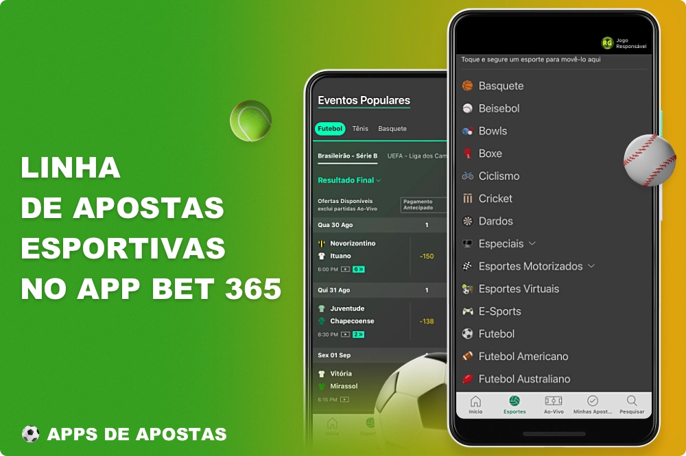 O aplicativo Bet365 oferece dezenas de esportes para os apostadores brasileiros