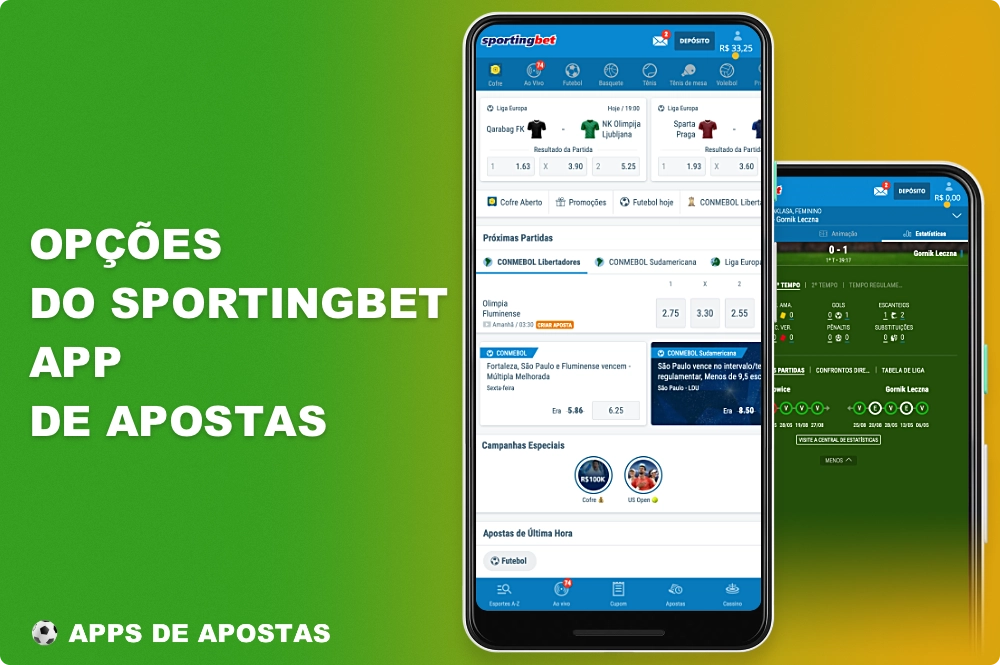 Várias opções de apostas estão disponíveis no aplicativo móvel da Sportingbet