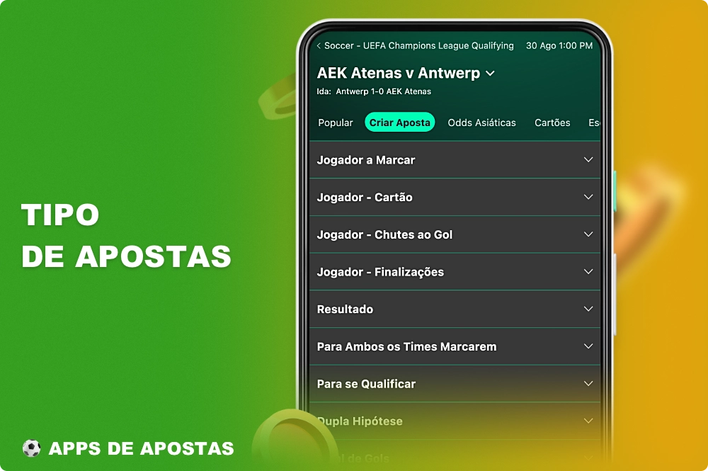 Há vários tipos de apostas disponíveis para os usuários brasileiros no aplicativo móvel da Bet365