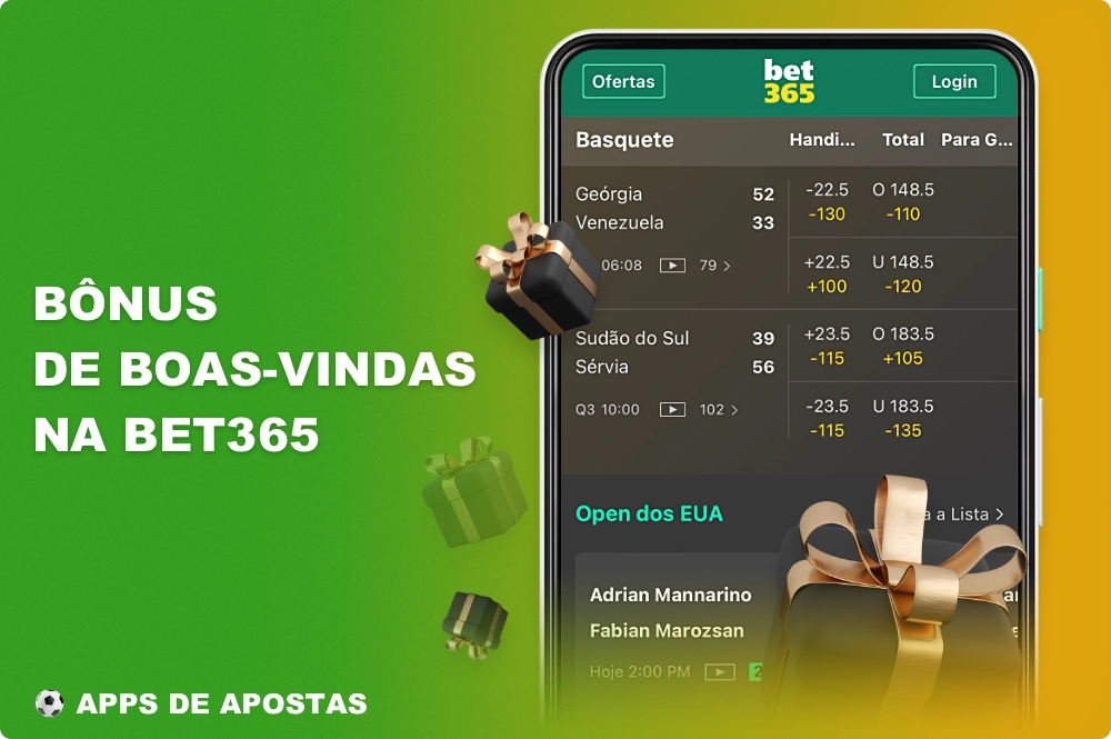 Os bônus de boas-vindas para apostas esportivas e cassino estão disponíveis no aplicativo Bet365 para todos os usuários do Brasil