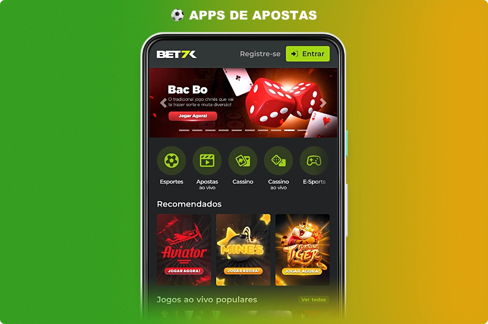 O aplicativo móvel Bet7k para Android está disponível para download no site oficial da plataforma