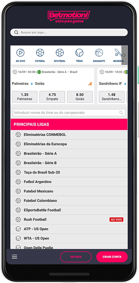 Os brasileiros podem apostar em uma variedade de esportes usando o aplicativo móvel Betmotion