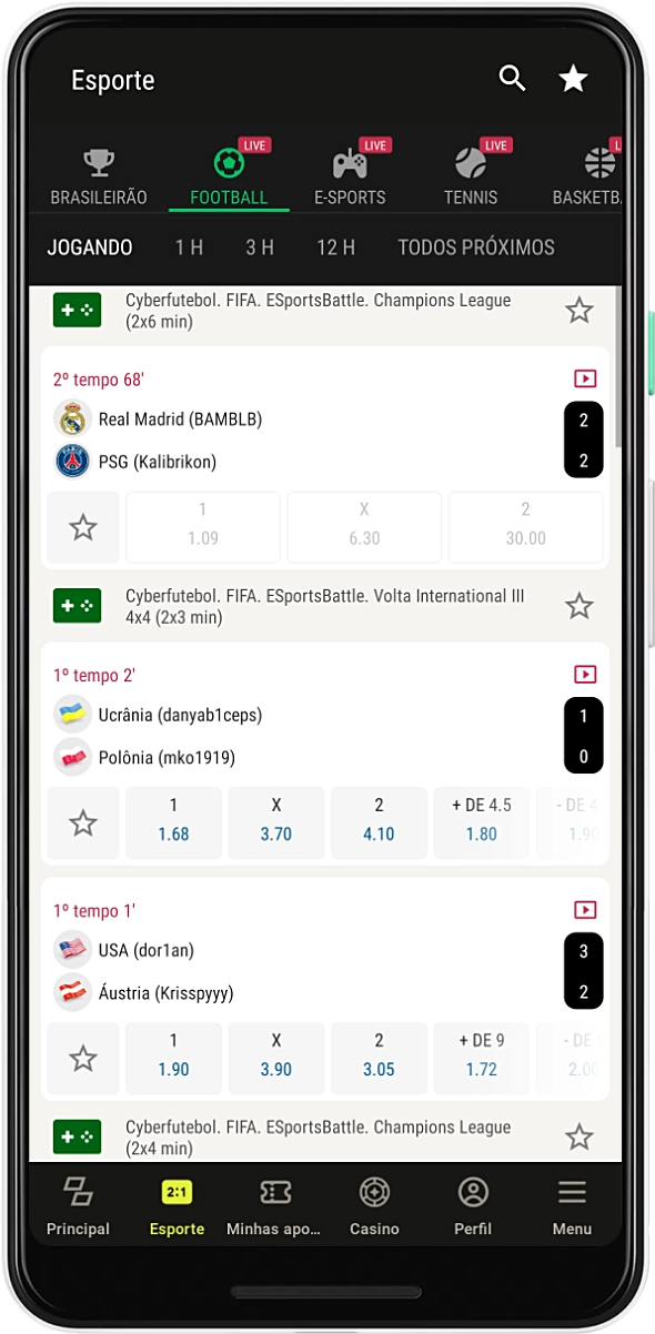 O aplicativo móvel Parimatch permite que você aposte no Brasil em dezenas de esportes