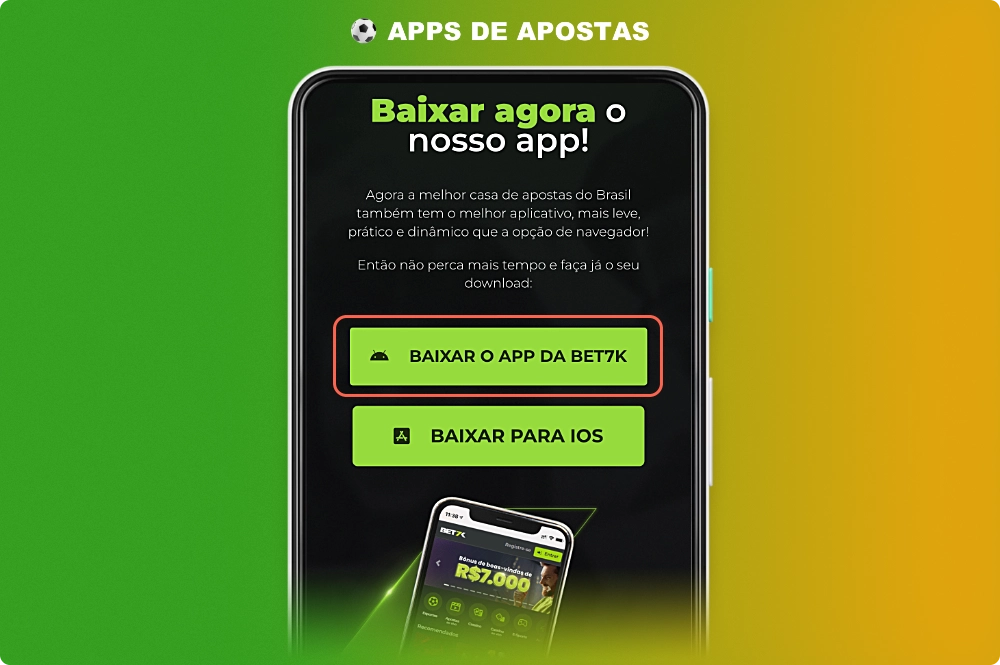 Baixe o aplicativo móvel Bet7k para Android em segundos