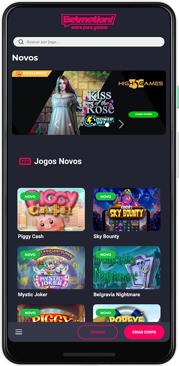 O cassino móvel Betmotion oferece centenas de jogos de azar exclusivos para seus usuários do Brasil
