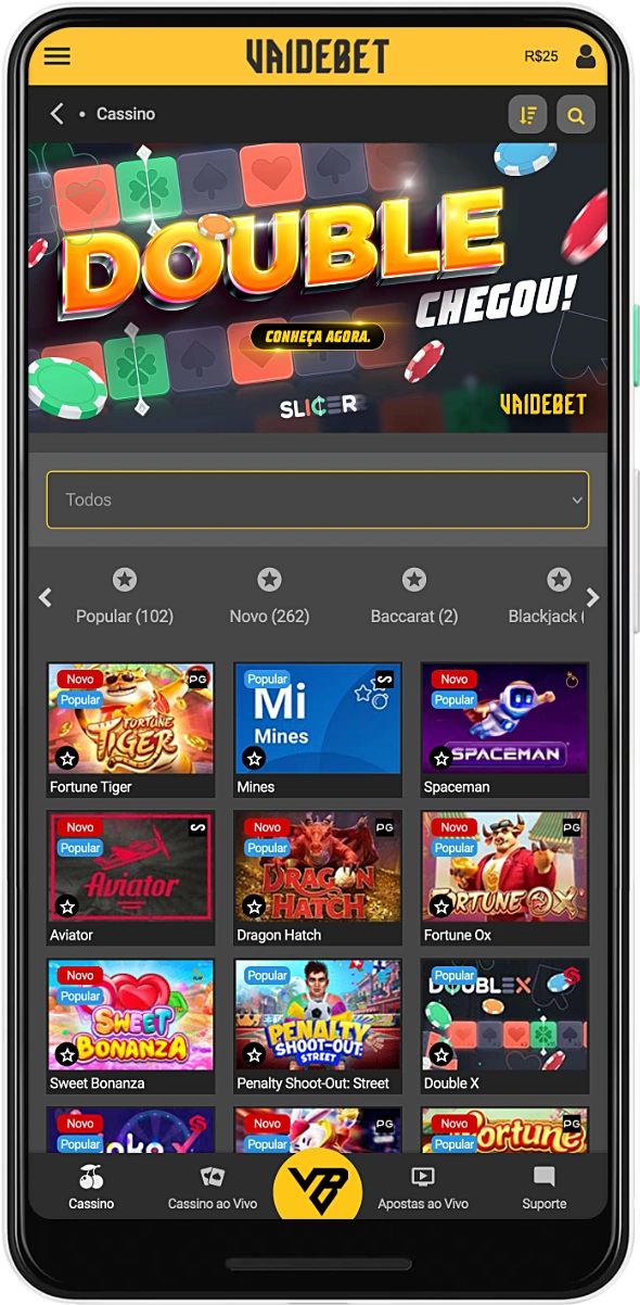 O cassino móvel VaideBet oferece uma enorme coleção de jogos de azar para os brasileiros