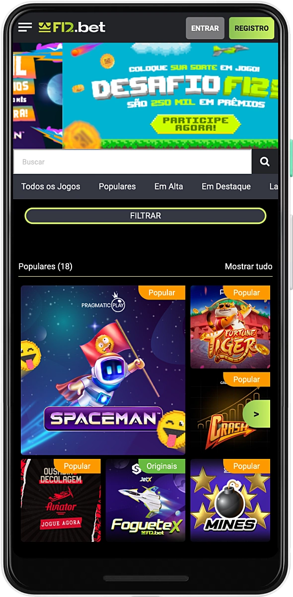 No aplicativo F12 Bet, os usuários do Brasil têm acesso a uma seção dedicada ao cassino