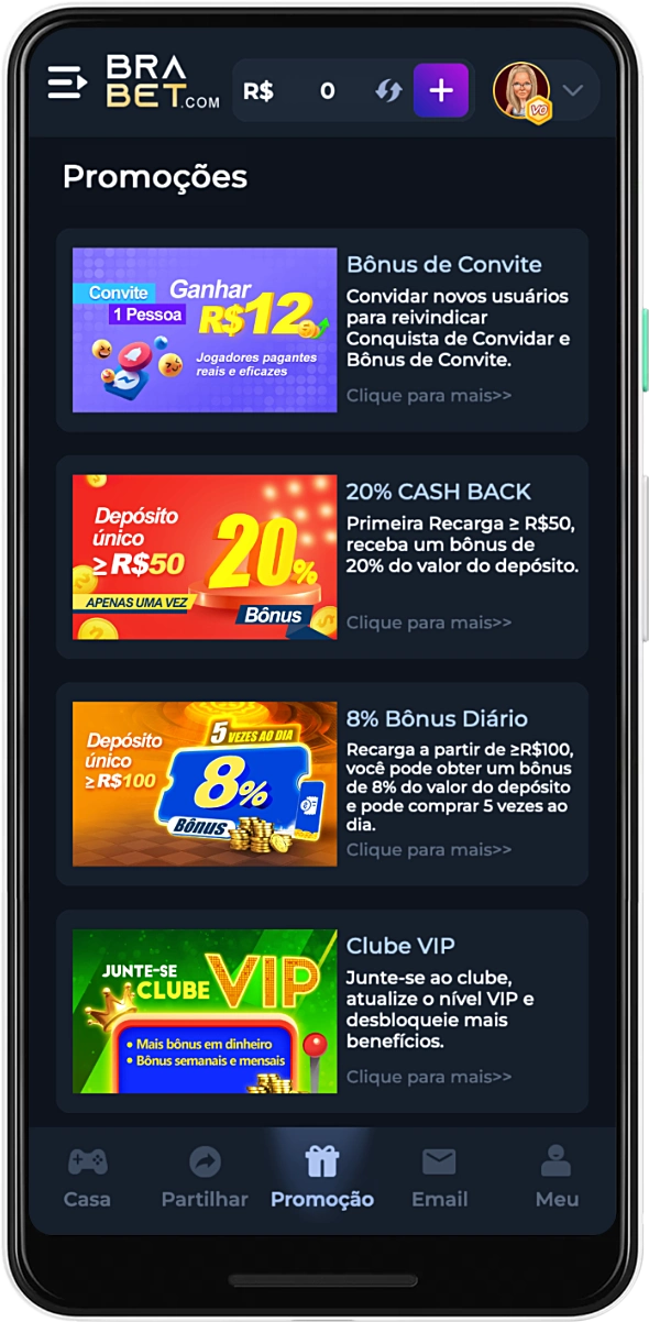 O aplicativo Brabet oferece aos usuários brasileiros bônus e promoções exclusivas