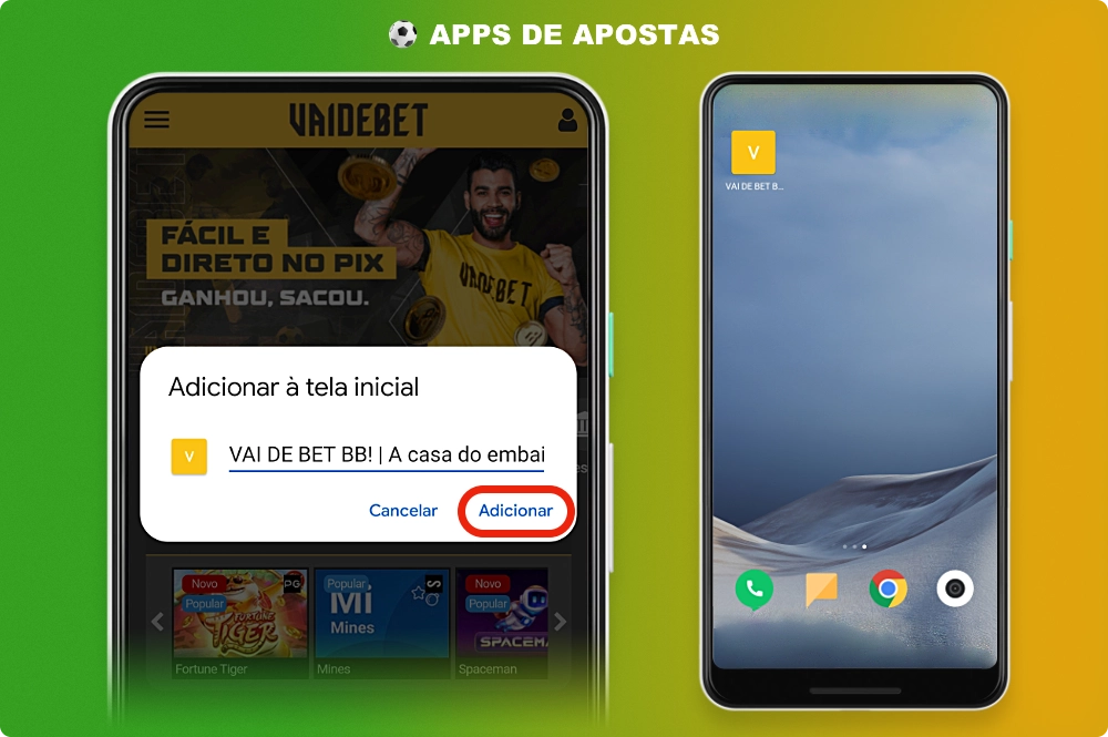 Depois de instalar o aplicativo móvel VaideBet no Android, o usuário pode apostar e jogar no cassino