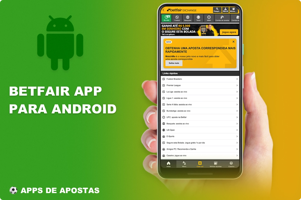 O aplicativo móvel para Android da Betfair permite que você aposte em esportes e jogue jogos de cassino em qualquer lugar