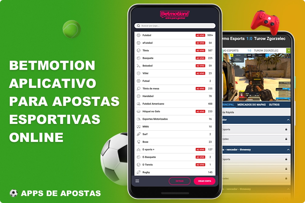 Usando o aplicativo Betmotion, os brasileiros podem apostar em esportes populares e também em esportes cibernéticos