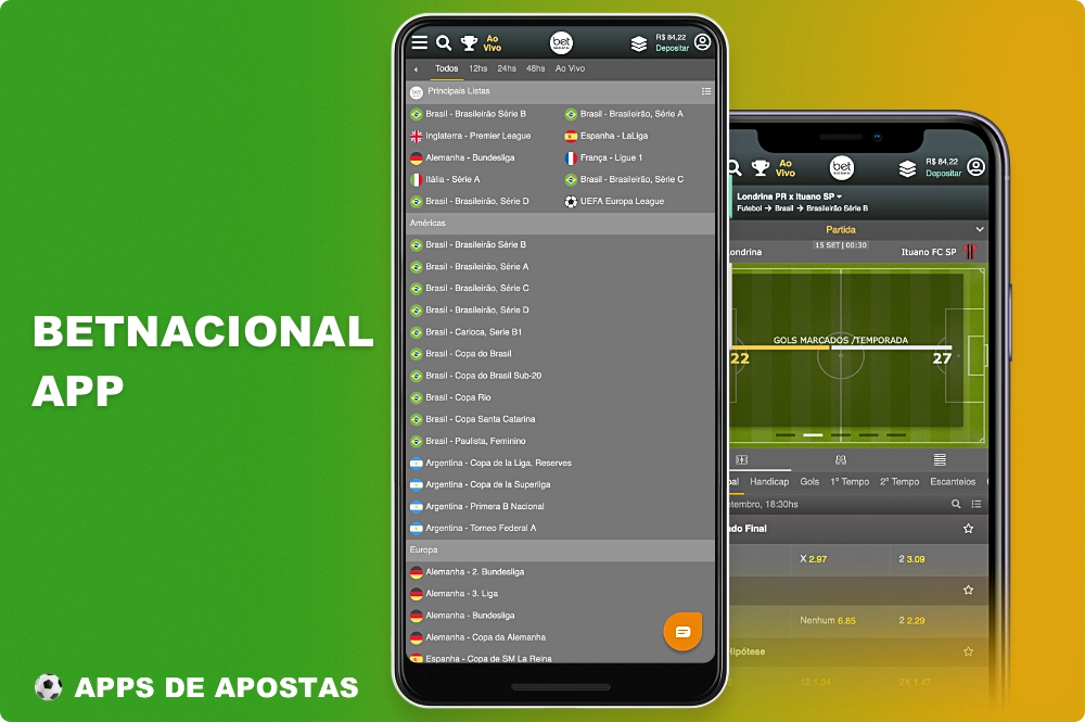 O aplicativo móvel do Betnacional para apostas em futebol no Brasil permite que você aposte em seus times favoritos, além de fornecer estatísticas detalhadas do evento