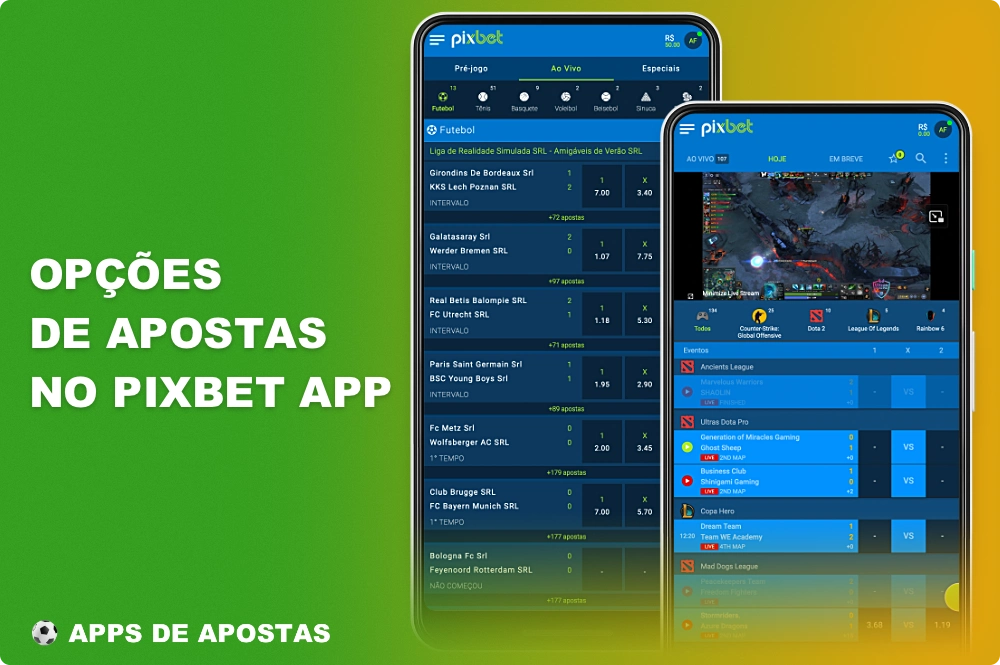O aplicativo móvel Pixbet oferece uma variedade de opções de apostas esportivas e ciberesportivas, incluindo a transmissão dessas partidas