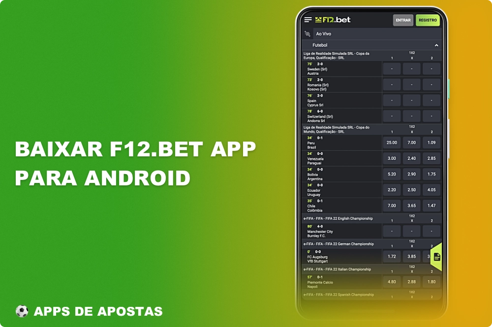 Os usuários brasileiros podem baixar o aplicativo F12 Bet para Android no site oficial da plataforma