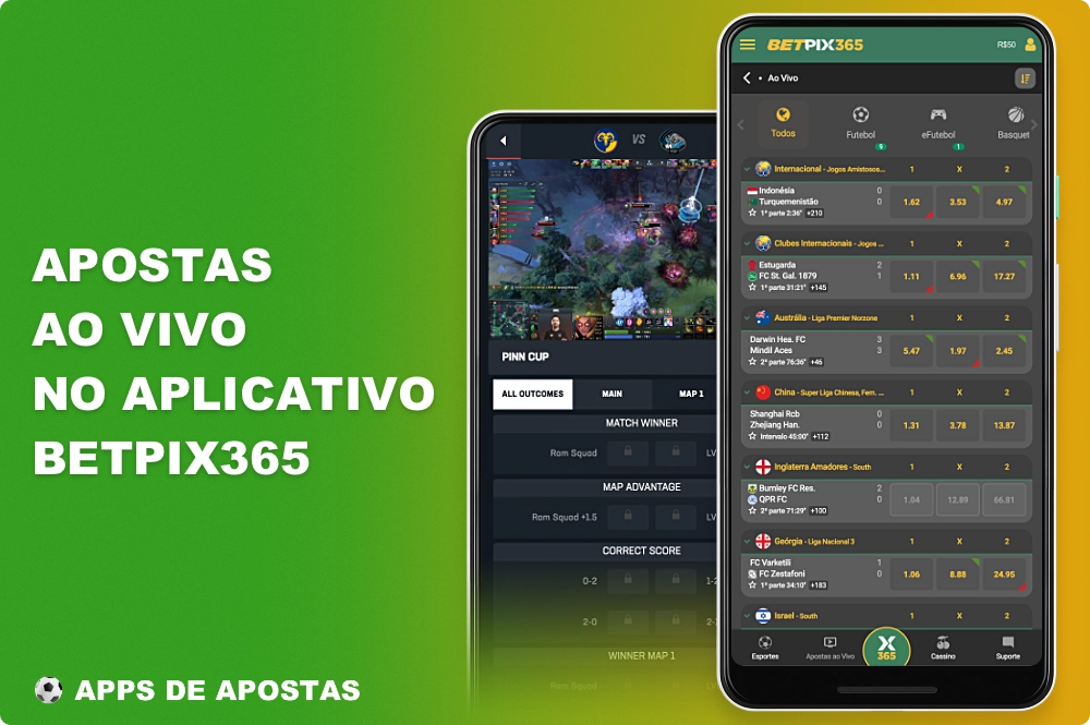Os usuários do aplicativo BetPix365 do Brasil têm acesso a apostas esportivas ao vivo, bem como à transmissão ao vivo de eventos