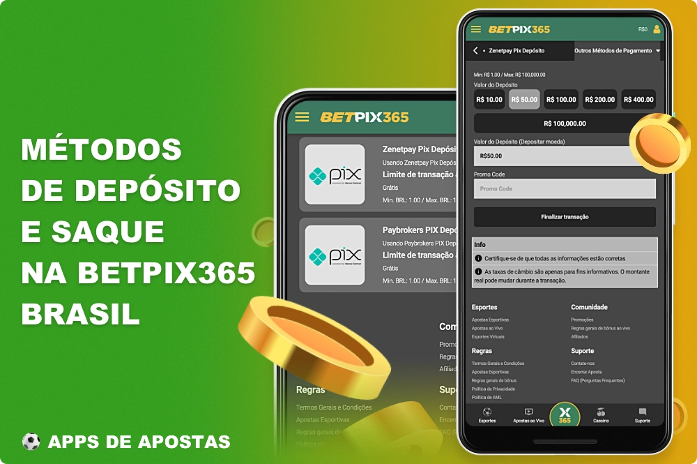 O aplicativo BetPix365 oferece aos usuários brasileiros uma variedade de opções de pagamento que são usadas para depósitos e saques