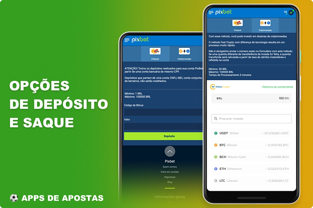 O aplicativo Pixbet oferece várias opções de pagamento para usuários do Brasil