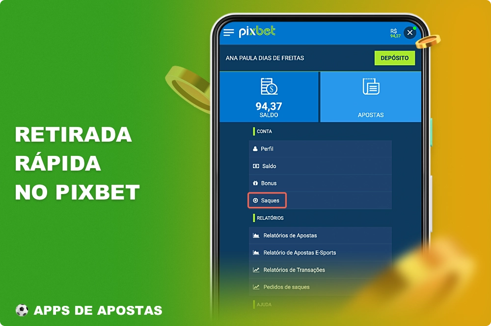 Os usuários do Brasil podem sacar dinheiro rapidamente por meio do aplicativo Pixbet