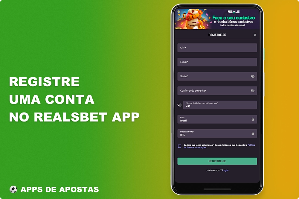 O registro no aplicativo Realsbet abre a possibilidade de um usuário brasileiro apostar em esportes e cassino com dinheiro real