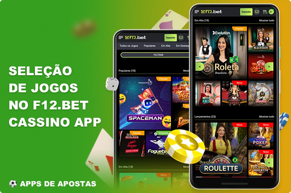 O aplicativo de cassino F12 oferece aos usuários brasileiros uma enorme coleção de jogos de azar, incluindo máquinas caça-níqueis, jogos com crupiê ao vivo e muito mais