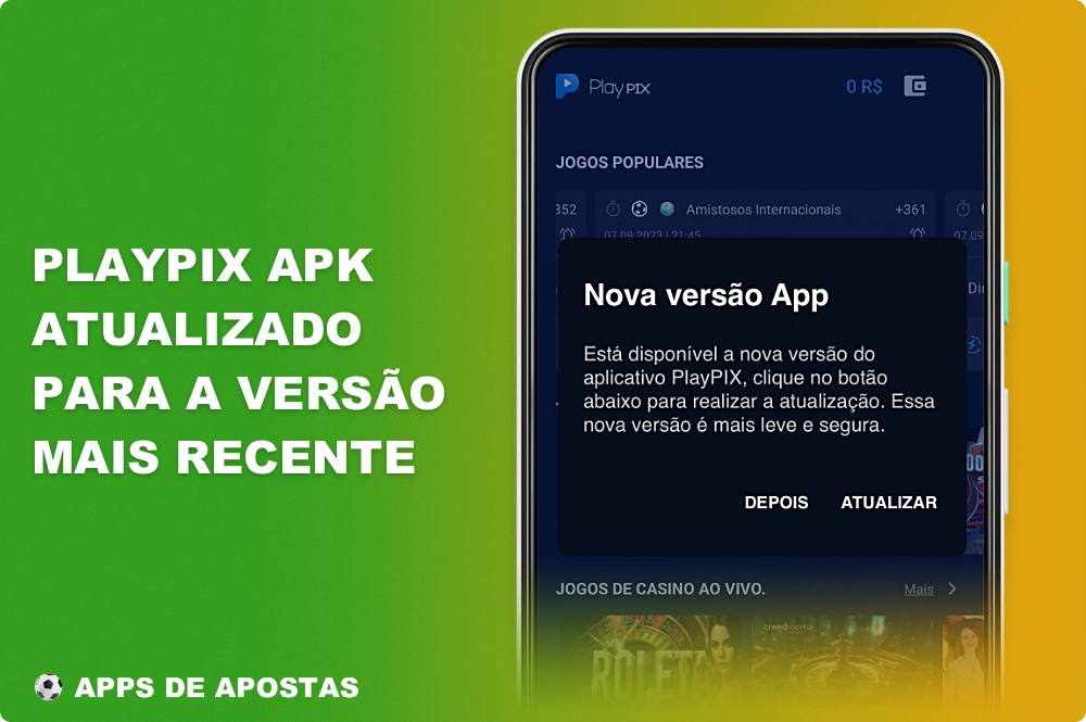 O aplicativo Playpix pode ser atualizado para a versão atual depois que o usuário receber uma notificação nesse sentido