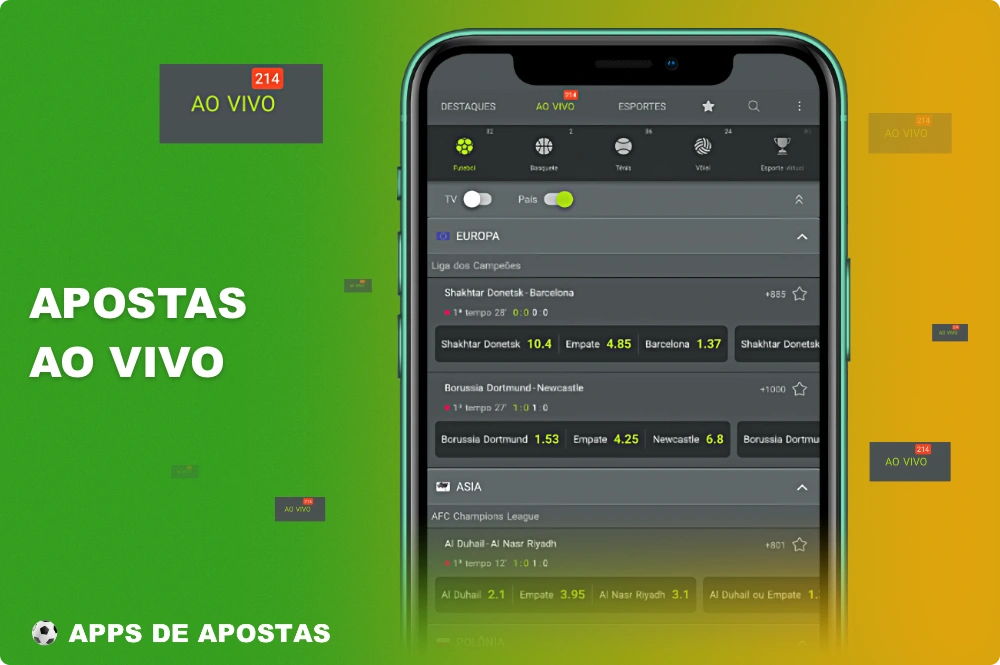 As apostas ao vivo estão disponíveis em todos os aplicativos de apostas esportivas do iOS