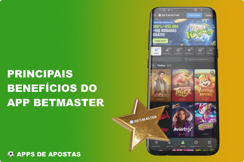 O aplicativo Betmaster tem um grande número de vantagens que garantem uma experiência de jogo confortável para os jogadores do Brasil