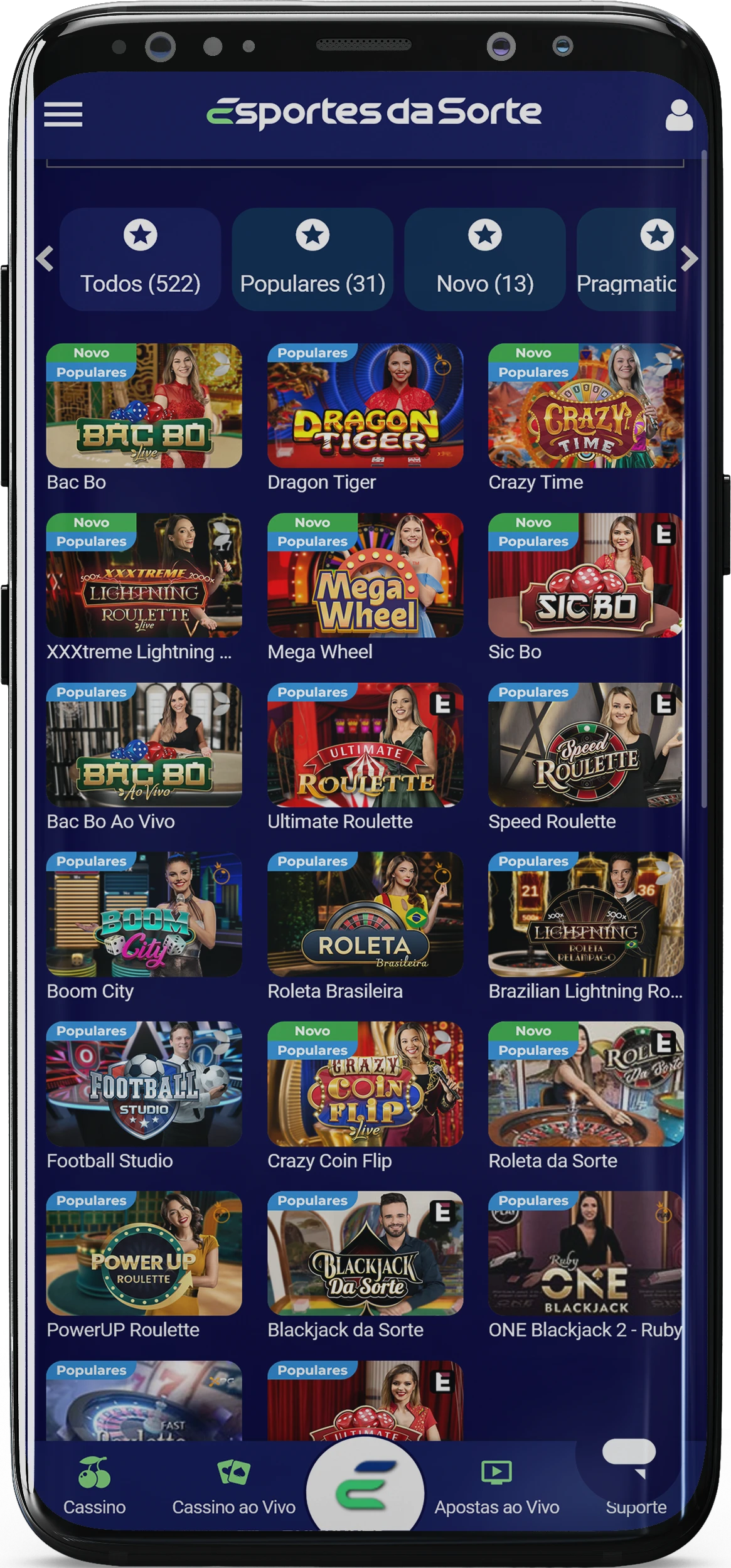 Captura de tela de todos os jogos no aplicativo Esportes Da Sorte