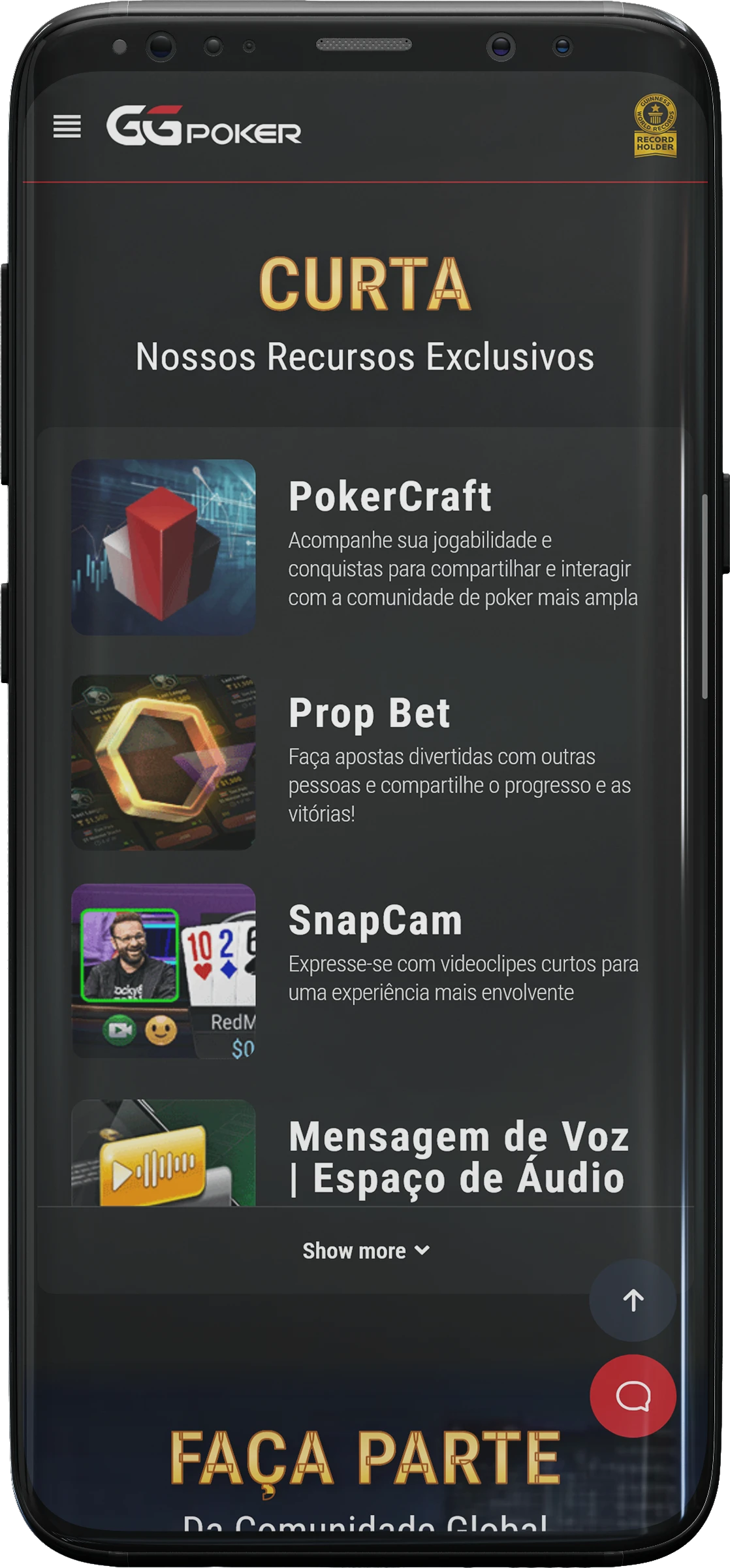 Captura de tela dos jogos exclusivos no aplicativo GG Poker