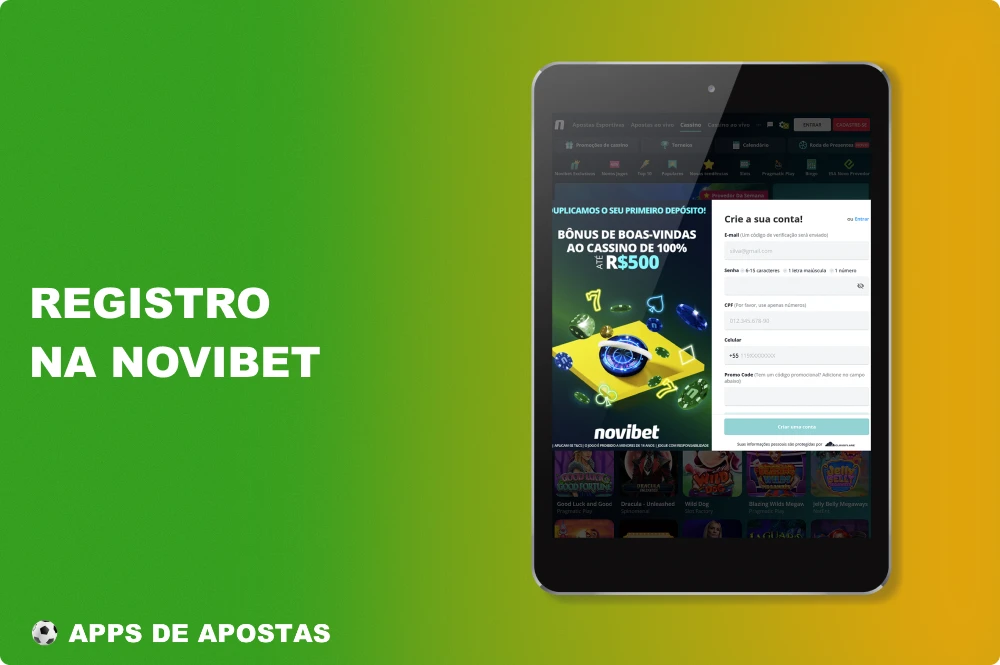 Antes que os brasileiros possam começar a apostar, eles precisam se registrar no aplicativo Novibet