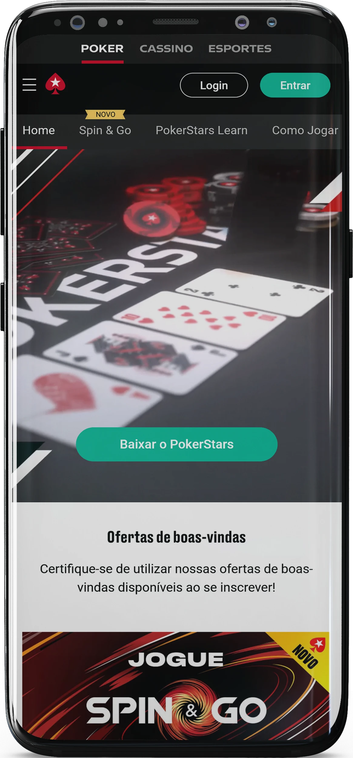 Captura de tela da página inicial do aplicativo PokerStars