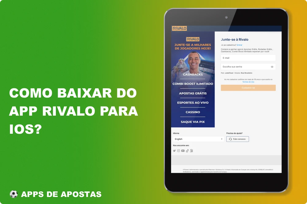 Para começar a jogar no aplicativo Rivalo, cada novo usuário do Brasil deve criar uma conta pessoal