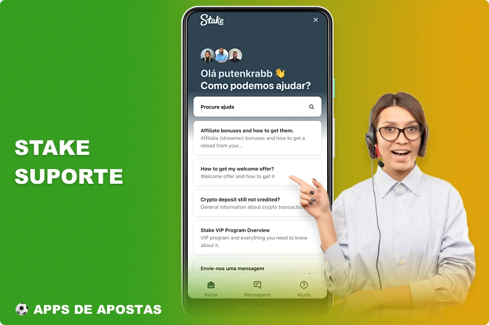 Para uma comunicação rápida com os representantes de suporte, os usuários do aplicativo Stake do Brasil podem usar o bate-papo on-line