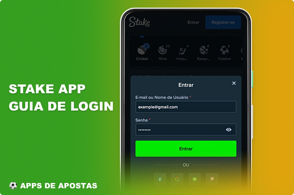 Para fazer login em sua conta no aplicativo Stake, um usuário do Brasil precisa usar os detalhes que foram fornecidos durante o registro