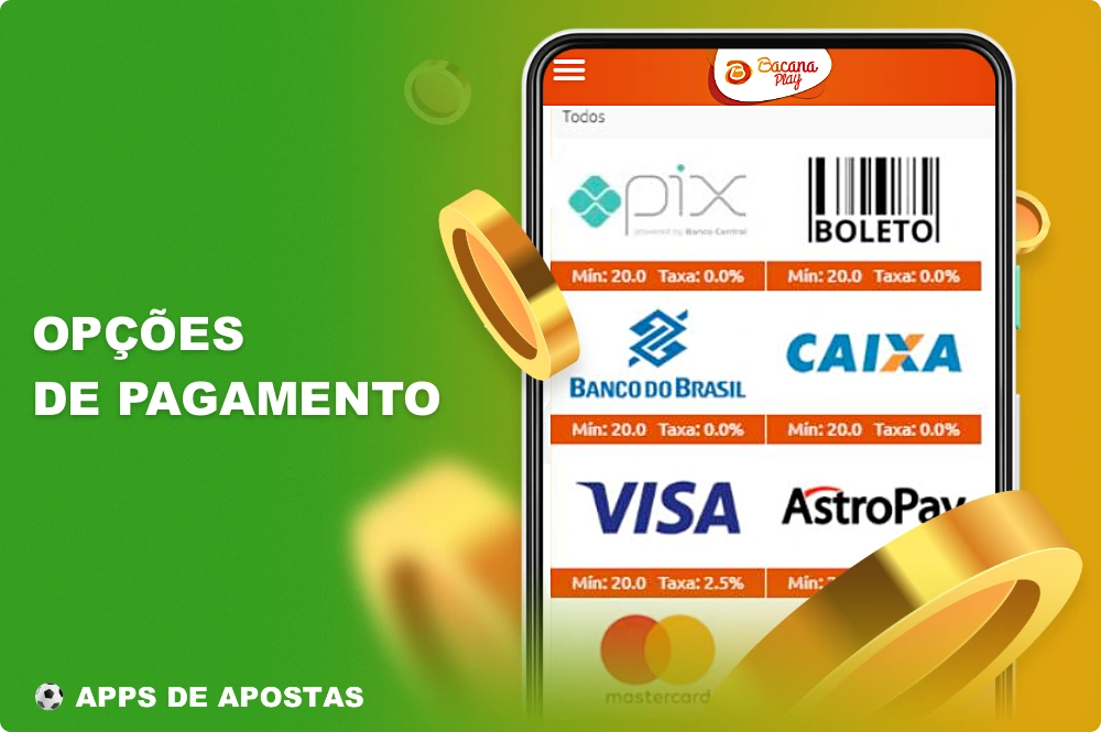 Para a conveniência dos usuários do Brasil, o aplicativo Bacanaplay oferece várias opções de pagamento que podem ser usadas tanto para depósitos quanto para saques