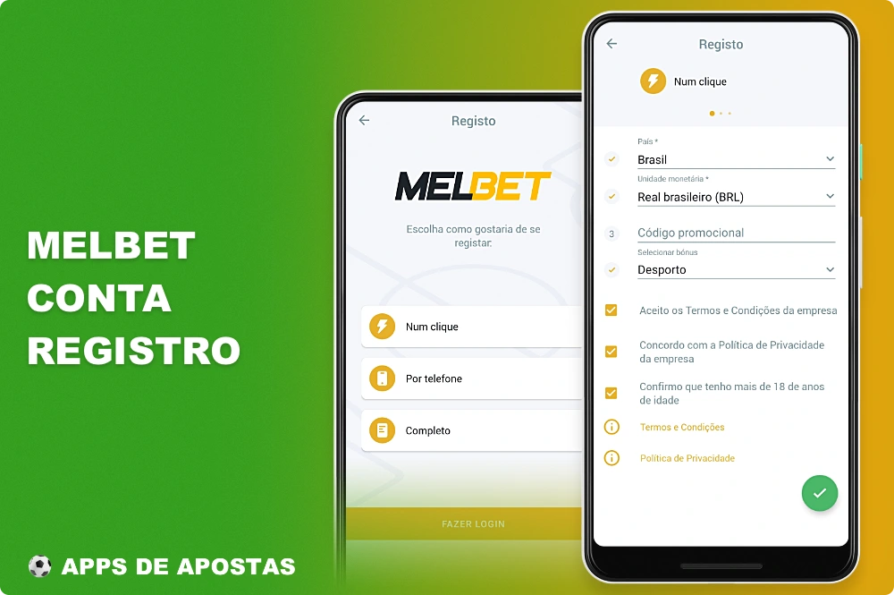 Você pode se registrar no aplicativo Melbet usando uma das seguintes opções de registro