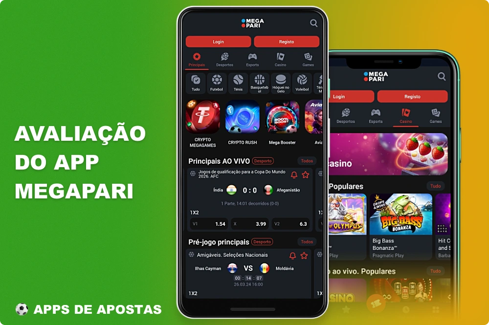 O aplicativo móvel da Megapari para Android e iOS permite que os usuários do Brasil apostem em esportes e joguem jogos de cassino