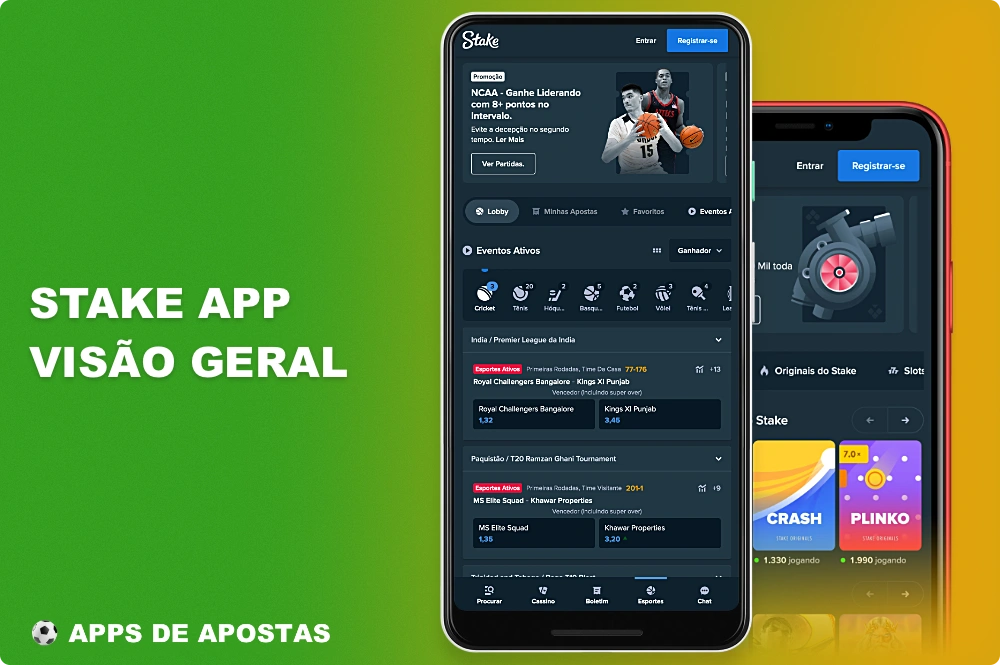 Aplicativo móvel Stake para apostas esportivas e jogos de cassino on-line no Brasil