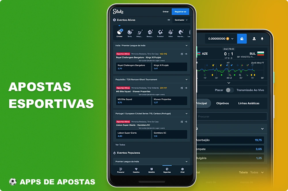 No aplicativo de apostas esportivas da Stake, as apostas em modalidades esportivas populares estão disponíveis para usuários do Brasil